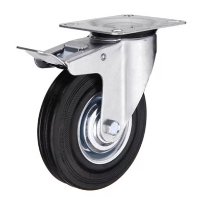 Колесная опора промышленная поворотная с тормозом SCb160 черная резина - фото 32584