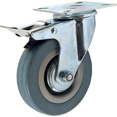 Колесная опора промышленная поворотная SCgb200 с тормозом серая резина - фото 32587