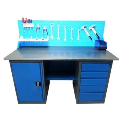 Верстак слесарный металлический с драйвером и тумбой ВДТ-1.6 1600х685х850 мм без панели