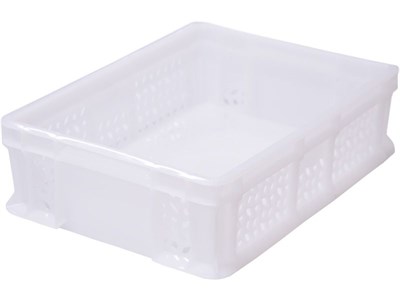 Ящик п/э 400х300х120 мороз. дно сплошное, стенки перфорированные, с внешней ручкой цв. натуральный (701.02.02 м) - фото 42729