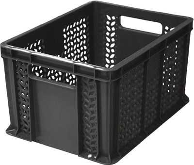 Ящик п/э 400х300х230 дно сплошное, стенки перфорированные, с ручками цв. чёрный (703.02.01)