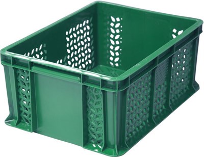 Ящик п/э 400х300х180 перфорированный, с внешней ручкой цв. зелёный (702.01.02)
