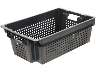 Ящик п/э 600х400х200 1,5кг. дно сплошное, стенки перфорированные цв. чёрный (102-1)