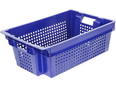 Ящик п/э 600х400х200 1,5кг. дно сплошное, стенки перфорированные цв. синий (102-1)