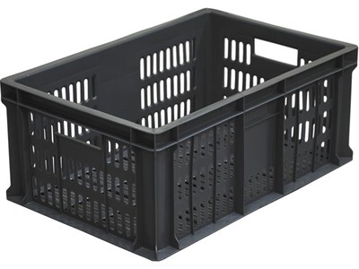 Ящик п/э 600х400х250 1,6кг. с перфорацией цв. чёрный (201) - фото 42911