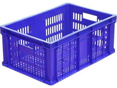 Ящик п/э 600х400х250 1,6кг. с перфорацией цв. синий (201)