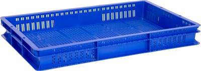 Ящик п/э 600х400х75 с перфорацией цв. синий (423)