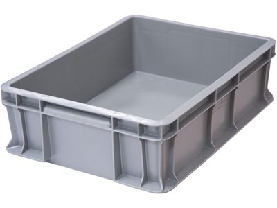 Ящик п/э 400х300х120 сплошной, с внешней ручкой цв. серый (701.03.02)