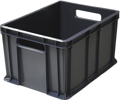 Ящик п/э 400х300х230 сплошной, с ручками цв. чёрный (703.03.01)