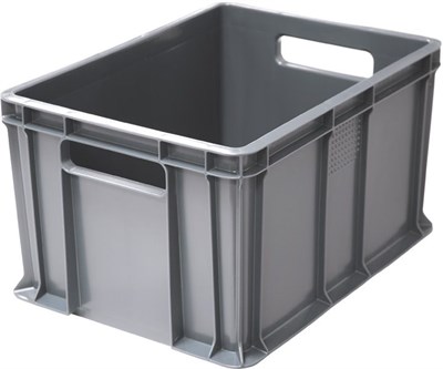 Ящик п/э 400х300х230 сплошной, с ручками цв. серый (703.03.01) - фото 43422