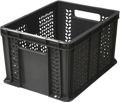 Ящик п/э 400х300х230 перфорированный, с ручками цв. чёрный (703.01.01)