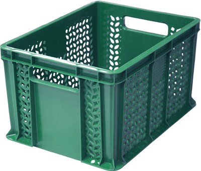 Ящик п/э 400х300х230 перфорированный, с ручками цв. зелёный (703.01.01)