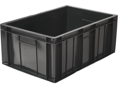 Ящик п/э мясной 600х400х250 сплошной черный с закрытыми ручками (204.02)