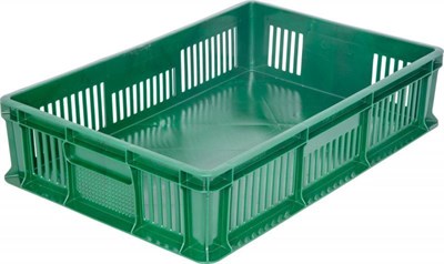 Ящик п/э 600*400*140 мм дно сплош.стенки перф.без ручек зеленый (705.02.02)