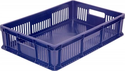 Ящик п/э 600*400*140 мм дно сплош.стенки перф.с ручками синий (705.02.01)