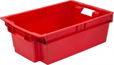 Ящик п/э мясной сплошной 600х400х200 красный с гладким дном, вес 1,7 кг (206 гд)