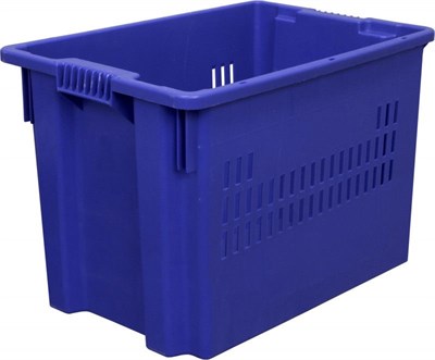 Ящик п/э 600х400х400 дно сплошное, стенки перфорированные цв. синий (606) - фото 43821