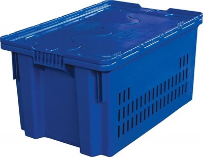 Ящик п/э 600х400х300 мороз. дно сплошное, стенки перфорированные, с крышкой цв. синий (602-1 м)
