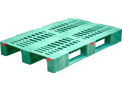 Паллет п/э 1200х800х150 перфорированный усиленный (версия 2), на 3-х полозьях цв. зеленый (TR 1208-3-2 зеленый) - фото 43856