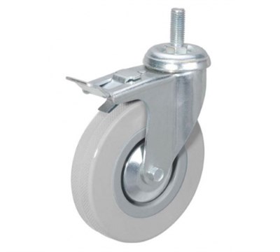 Колесо аппаратное с болтом поворотное с тормозом SCtgb 55, серая резина - фото 45464