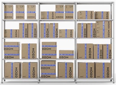 Стеллаж трехсекционный для ПВЗ Озон МС, 2200х3000х400 мм, 15 полок