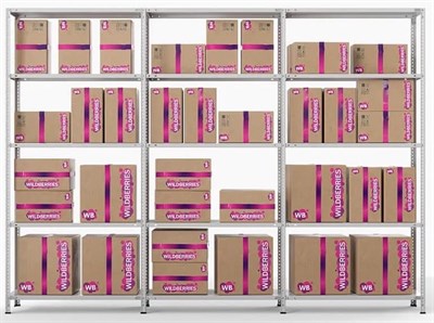 Стеллаж трехсекционный для ПВЗ Wildberries МС, 2200х3000х400 мм, 15 полок