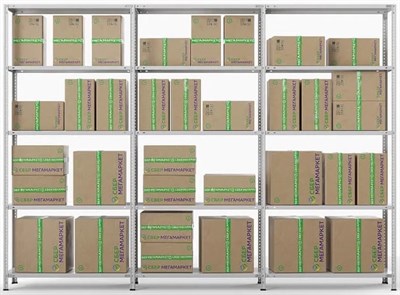 Стеллаж трехсекционный для ПВЗ СберМегаМаркет МС, 2000х3000х400 мм, 15 полок