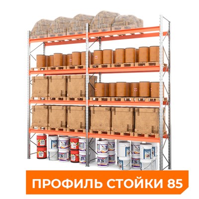 Две секции стеллажа металлического паллетного 6000х2700х1100 мм (85.1.5). Ярусы: пол+4 - фото 64178