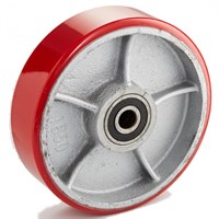 Колесо рулевое 200х50 мм (полиуретан/чугун), без подшипника, совместим: гидравлическая тележка (рохля, рокла), штабелер