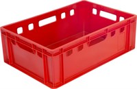 Ящик п/э 600х400х200 дно гладкое, слошной, Е2 цв. красный (207 гд)