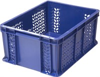Ящик п/э 400х300х180 дно сплошное, стенки перфорированные, с внешней ручкой цв. синий (702.02.02)
