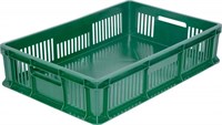 Ящик п/э 600*400*140 мм дно сплош.стенки перф. с полузакрытой ручкой зеленый (705.02.03)