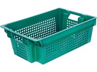 Ящик п/э 600х400х200 1,5кг. дно сплошное, стенки перфорированные цв. зелёный (102-1)